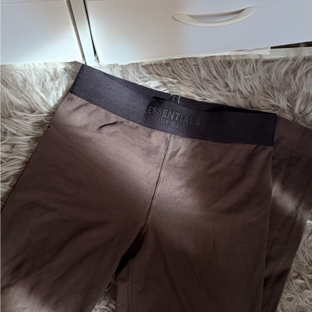 Essentials Chocolate Brown Leggings with Black Waistband